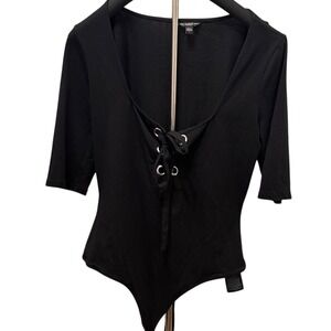 Guess Black‎ Lace-Up Bodysuit Size Large Y2K Style Retro